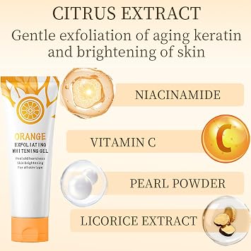 Orange Face Exfoliator Gel Vitamin C Exfoliating Scrub for Brightening, Softening & Smooth Skin