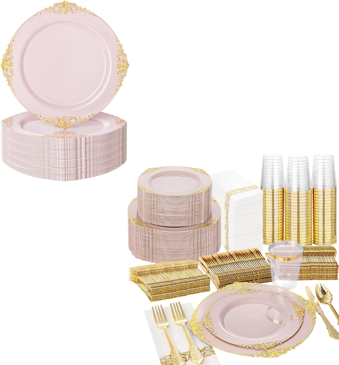 Nervure 450PCS Pink Plates and Cutlery Set
