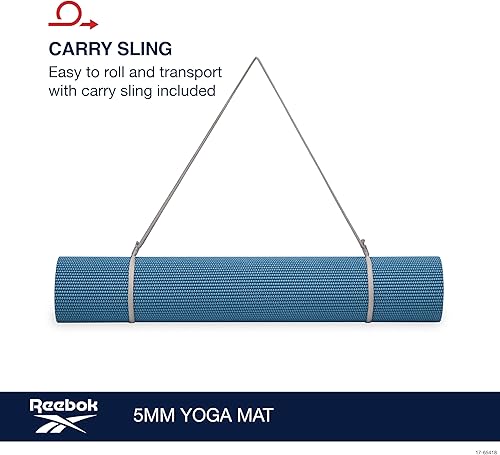 Miniatura 4 de Reebok Tapete de yoga sólido de 0.197 in de 68 x 24 pulgadas, antideslizante, ligero, plegable y duradero, con correa de transporte para