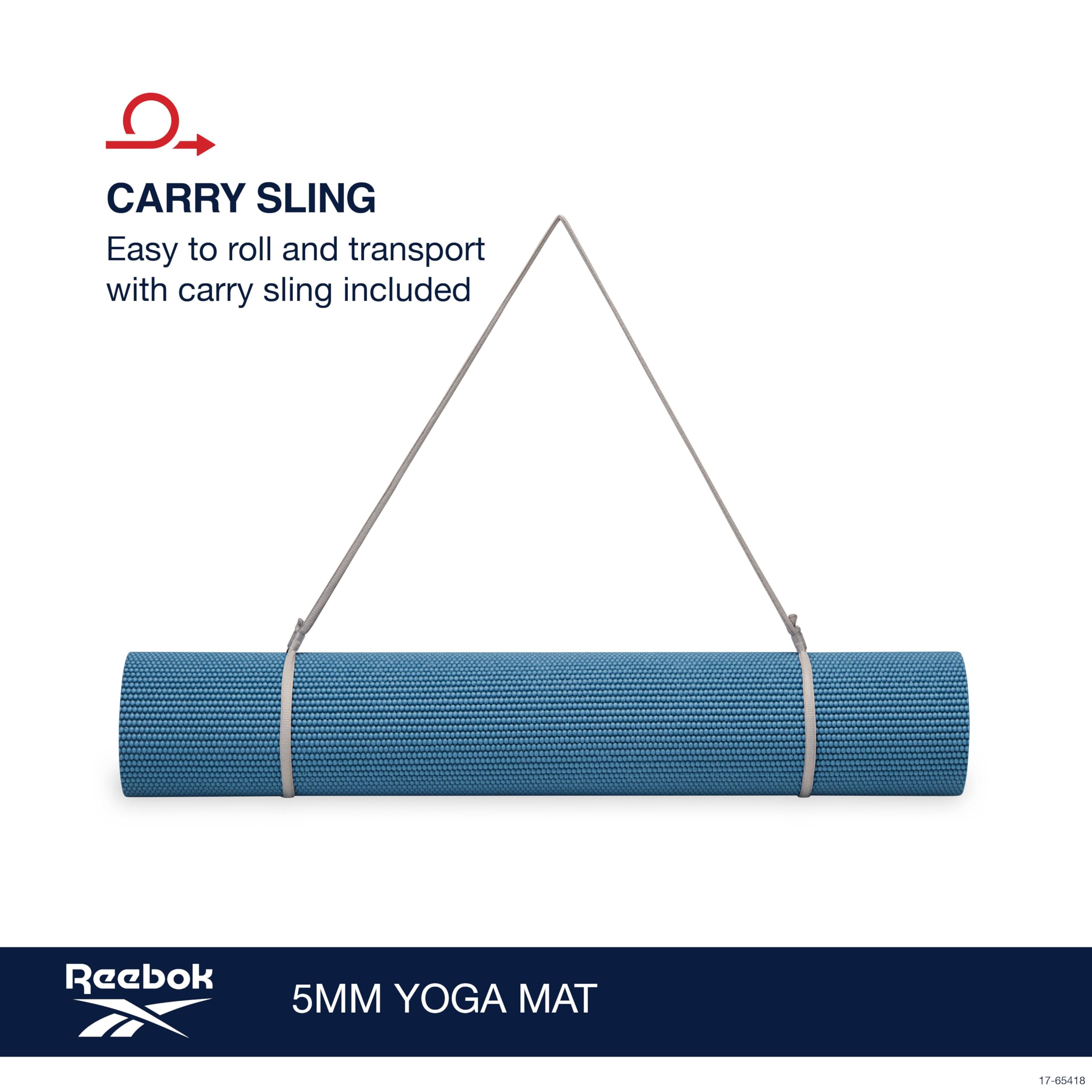 Reebok Esterilla de yoga sólida de 5 mm, 172.7 cm x 61.0 cm, antideslizante, ligera
