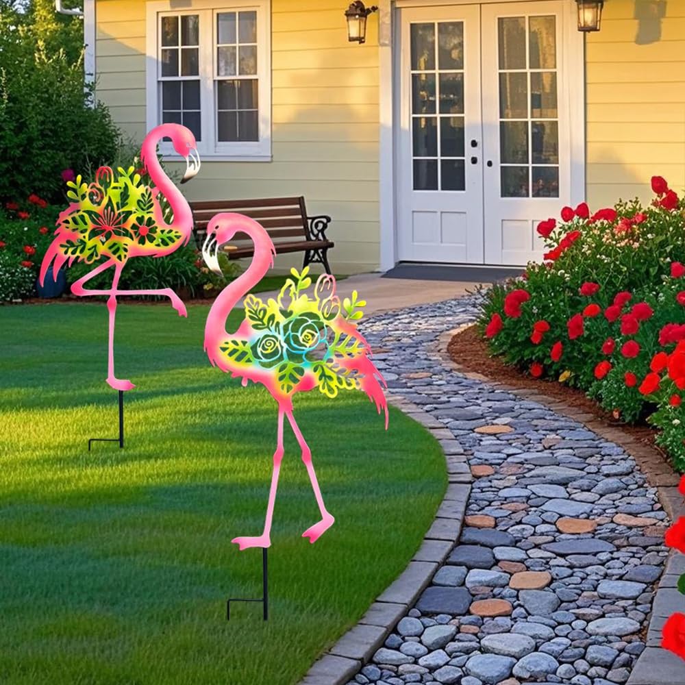 Pink Flamingos Yard Decor,20.5 inch Flamingos for Lawn Sculptures & Statues image 2