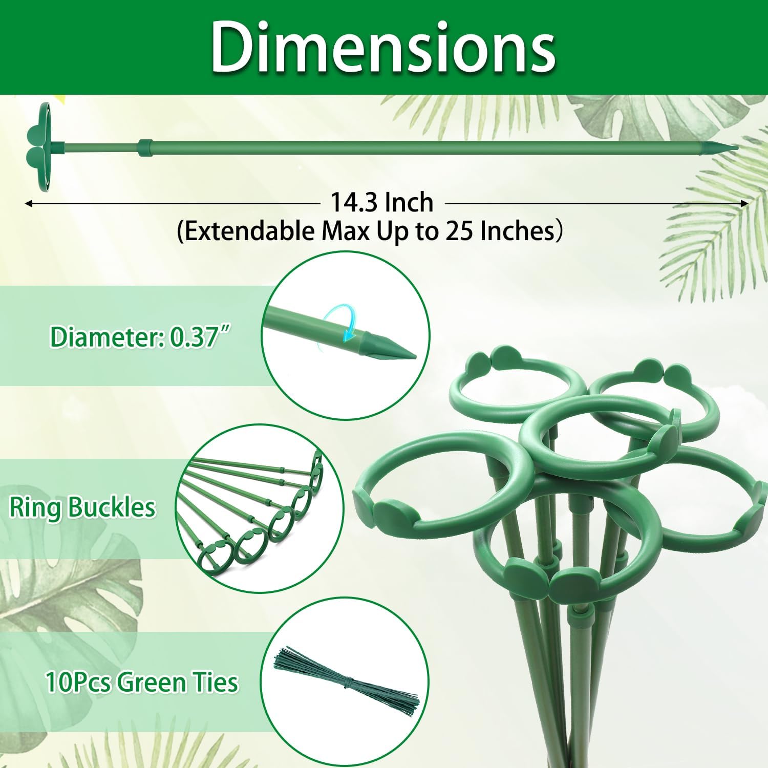 Extendable Plant Stakes, Length Scalable From14.3to25IN Plant SupportStakes image 2