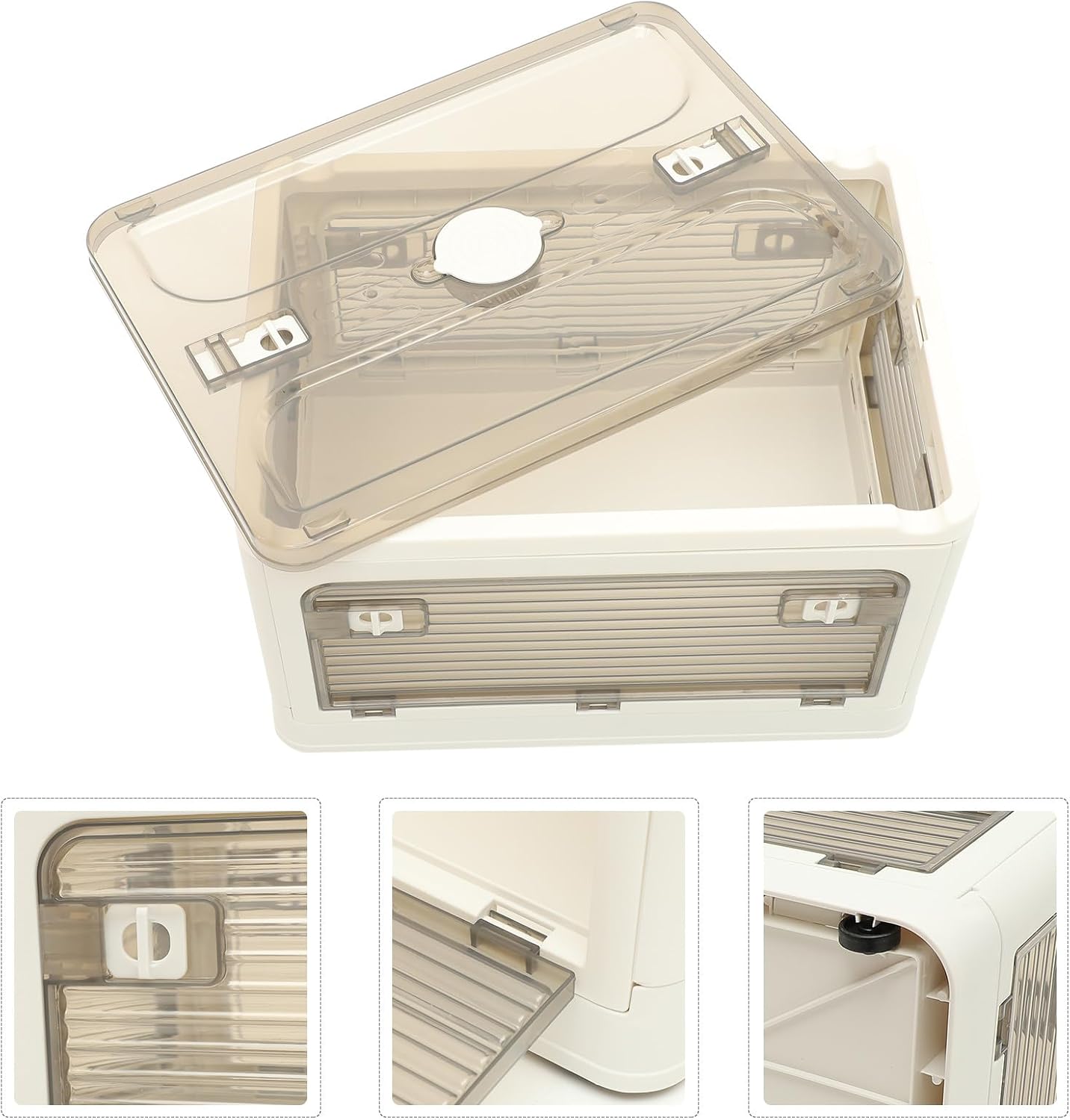 balacoo Foldable Plastic Storage Box Trunk Organizer for Car Suv, Large Capacity Beverage and Fruit Organizer, Portable Outdoor Sundries Container with Striped Design, White