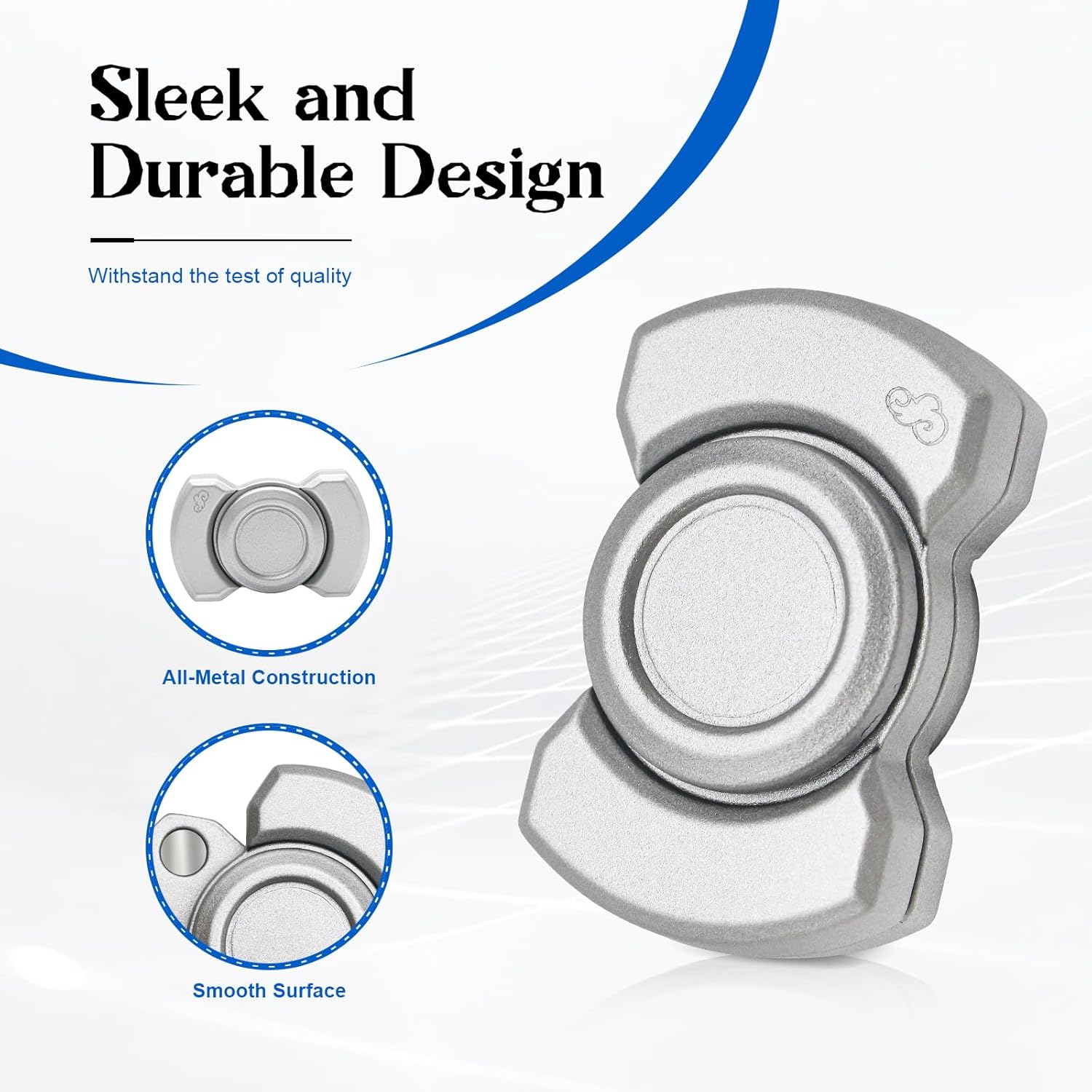 3-in-1 Magnetic Fidget Toy for Adults, Compact Stress Relief Spinner with Silent Clicker & Smooth Slider, Zinc Alloy Metal Pocket-Sized Stress Reduction Tool (Silver)