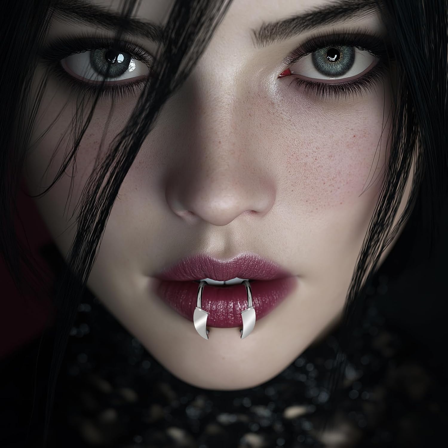 8 Pcs Fake Lip Piercing, Non Piercings Lip Ring, Adjustable Snake Bite Jewelry Vampire Teeth Fangs for Woman Men