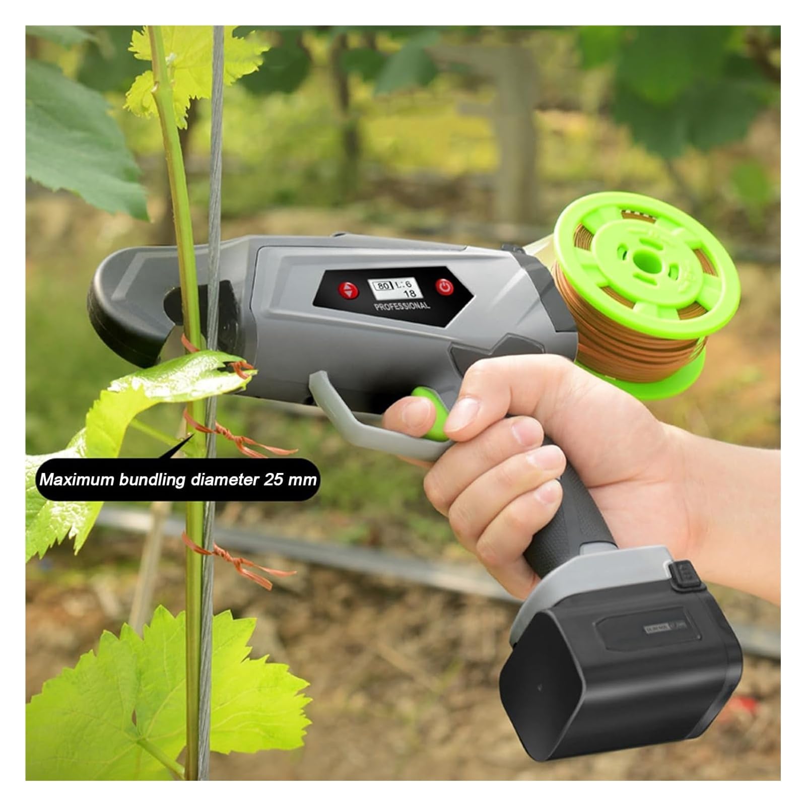 Máquina de atar de plantas portátil, máquina de atar de viñas eléctrica, máquina de atar de cinta de jardinpara la vid de jardín para tomates uva hortalizas flores frutas