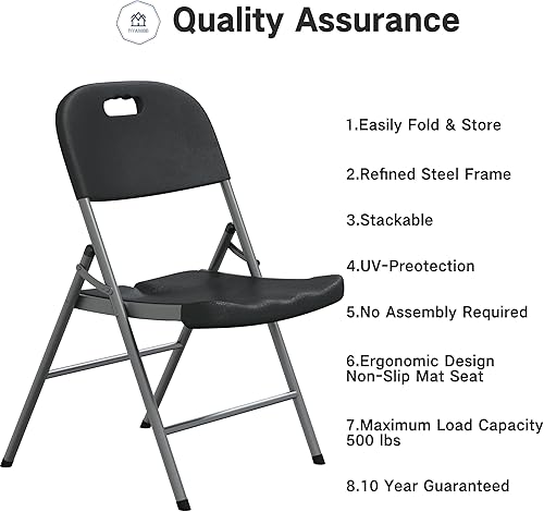 Miniatura 8 de Uograde - Sillas plegables para exteriores, resistentes, paquete de 4, sillas plegables negras para patio, comedor, plegable, máximo 500 libras,