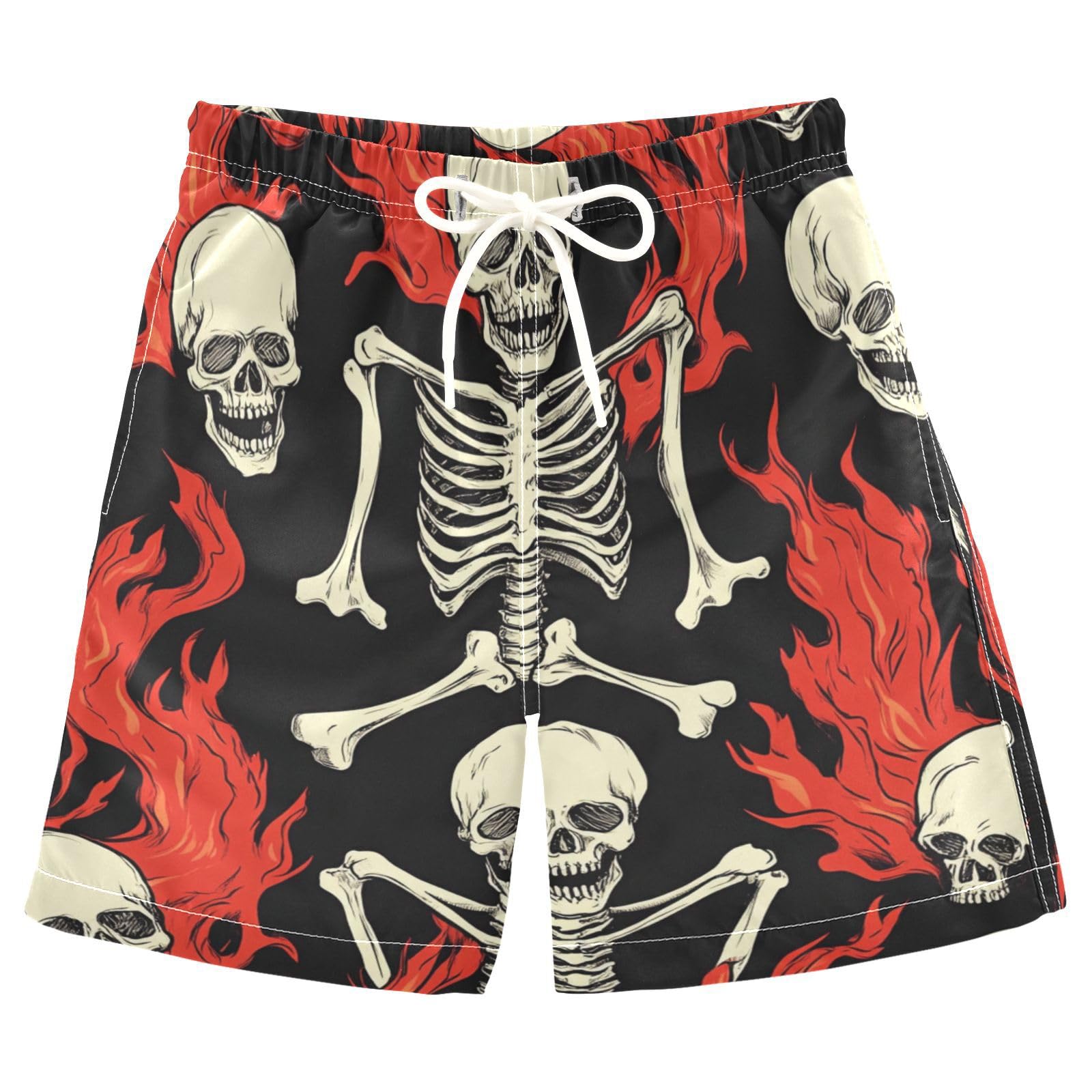 Jucciaco Boys Beach Board Shorts Skull Fire Vintage Grunge Swim Trunk Teen Swimwear Multicolor