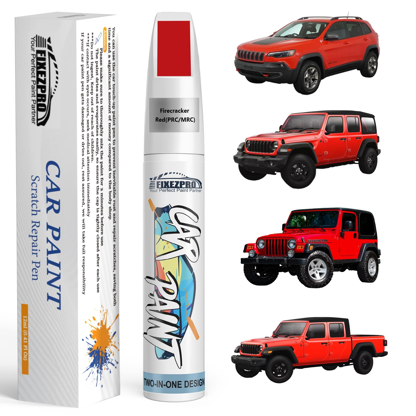 Firecracker Red(PRC/MRC) Touch Up Paint for Jeep, Car Paint Scratch Repair Remover Pen Color Exact Match, Quick and Easy Fix Automotive Chips and Nicks Scuff