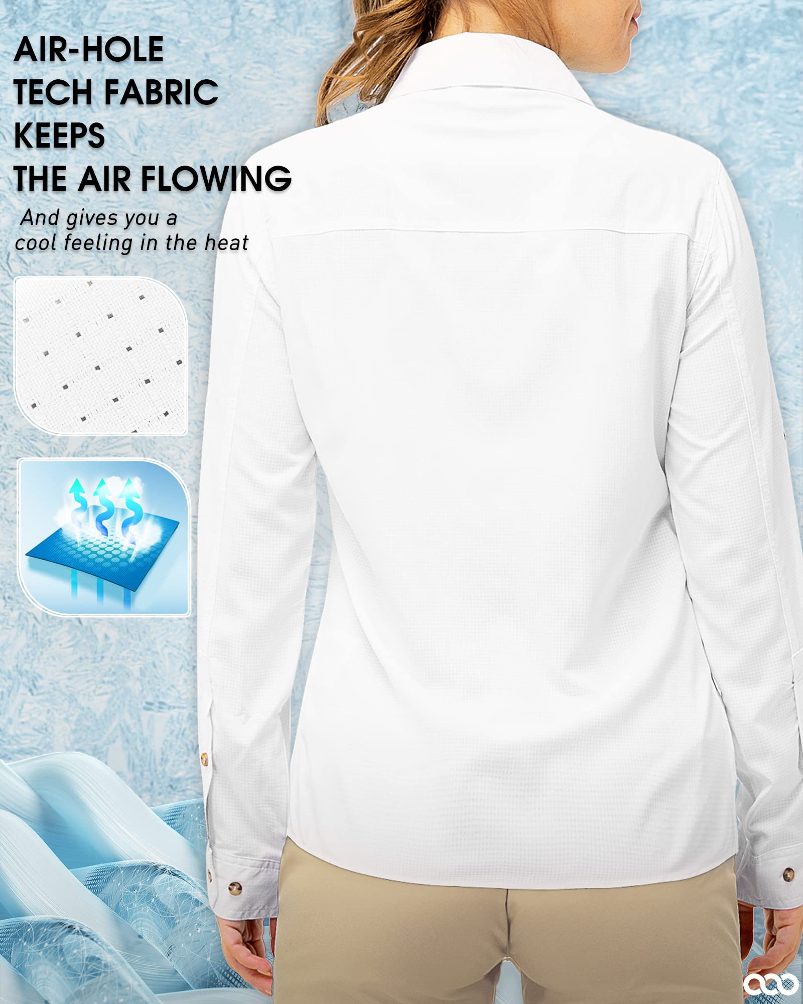 Camicia da trekking da donna da 10 m, protezione UV UPF50+, ad asciugatura rapida, casual, a maniche lunghe, per pesca, passeggiate, safari, viaggi, golf