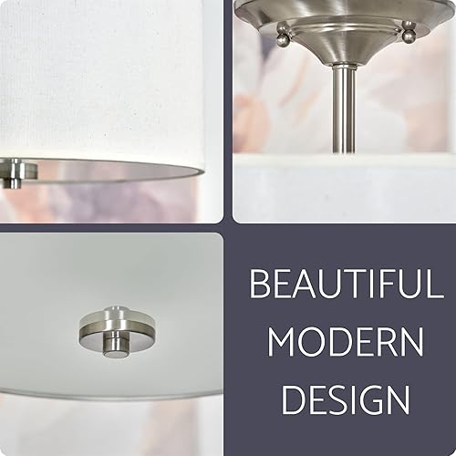 Miniatura 5 de Lámpara de techo Addison CSF30 semiempotrada, moderna, para 2 focos, de 13 pulgadas, con pantalla de tela blanca, RV-CSF615-414-BN, 60.00watts