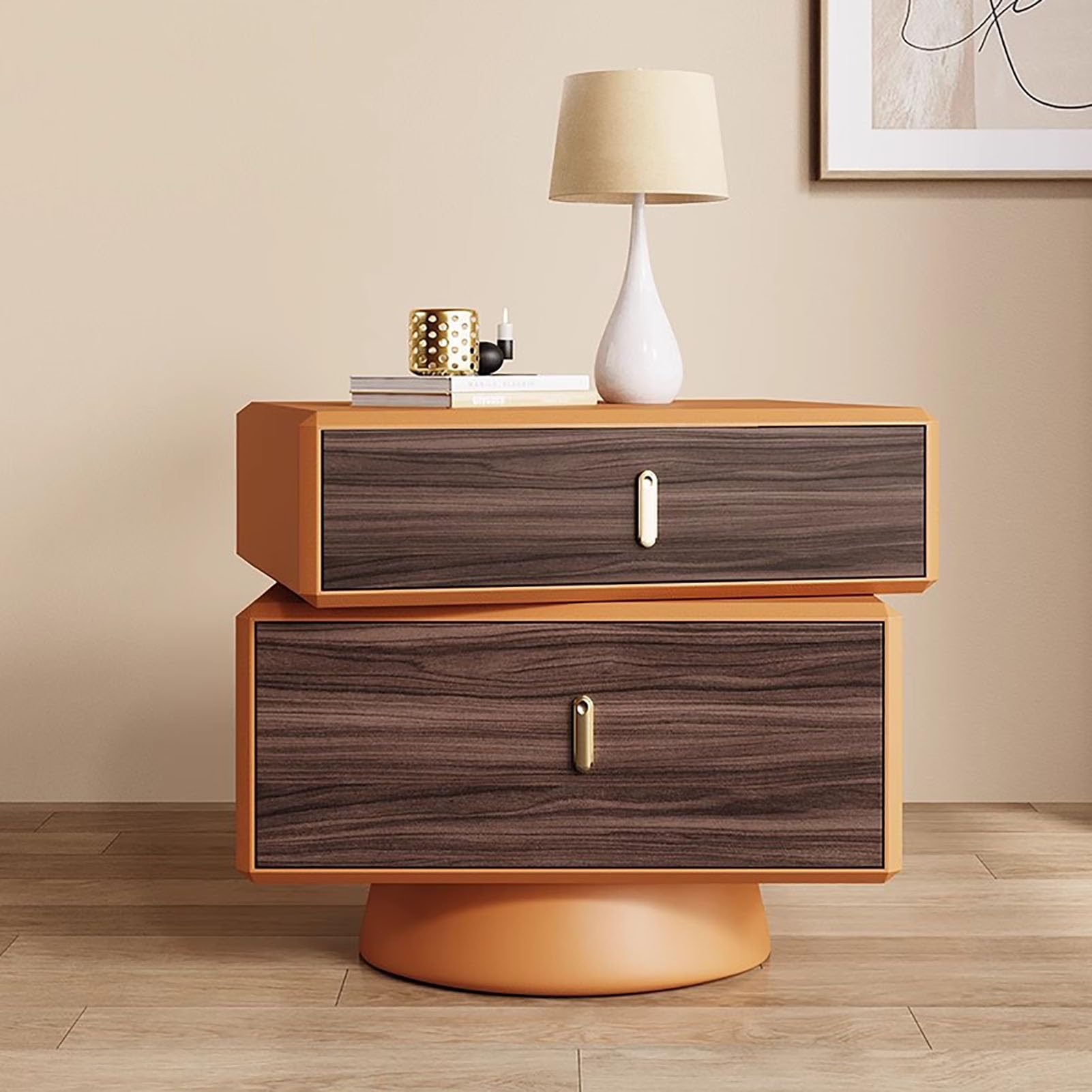 SXZenSpace Modern Rotatable Nightstand,Creative Bedside Table Durable Wood Top End Side Furniture Required for Bedroom Halway,F,50x40x50cm(20x16x20inch)