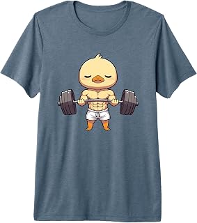 Mens Cute Muscular Duck Weightlifting Funny Workout Premium Tri-blend T-Shirt