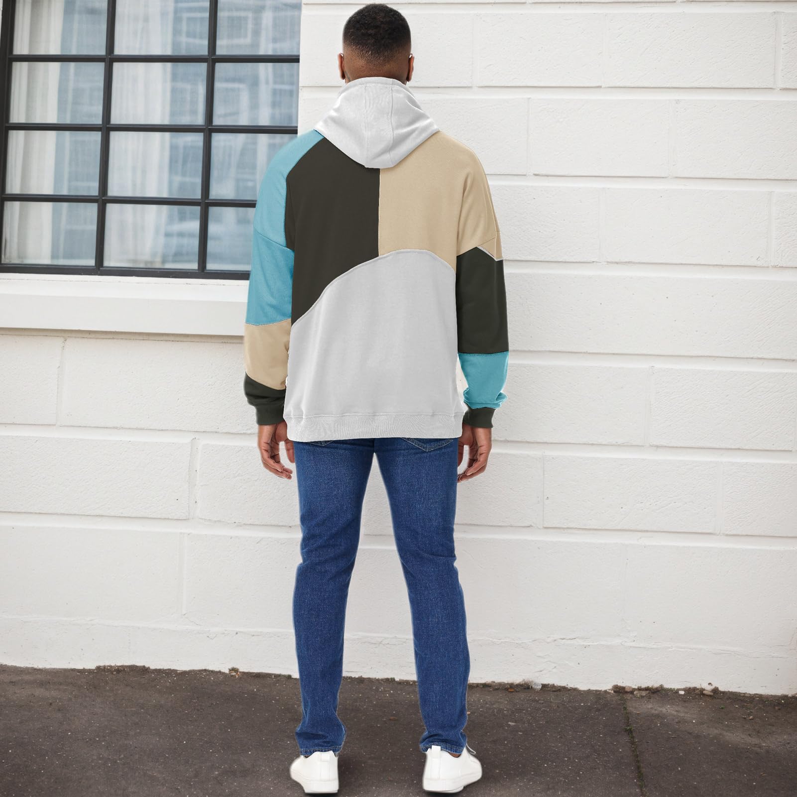 Felpa da Uomo con Cappuccio Techwear Hip Hop Unisex Streetwear Patchwork Jumper Sportiva Maglia