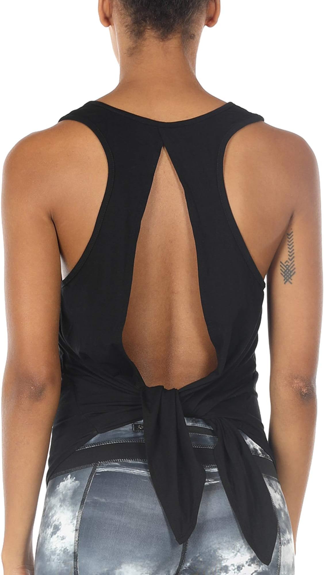 icyzone Open Back Workout Tops for Women - Sleeveless Running Shirts Tie Back Sport Yoga Tank Top