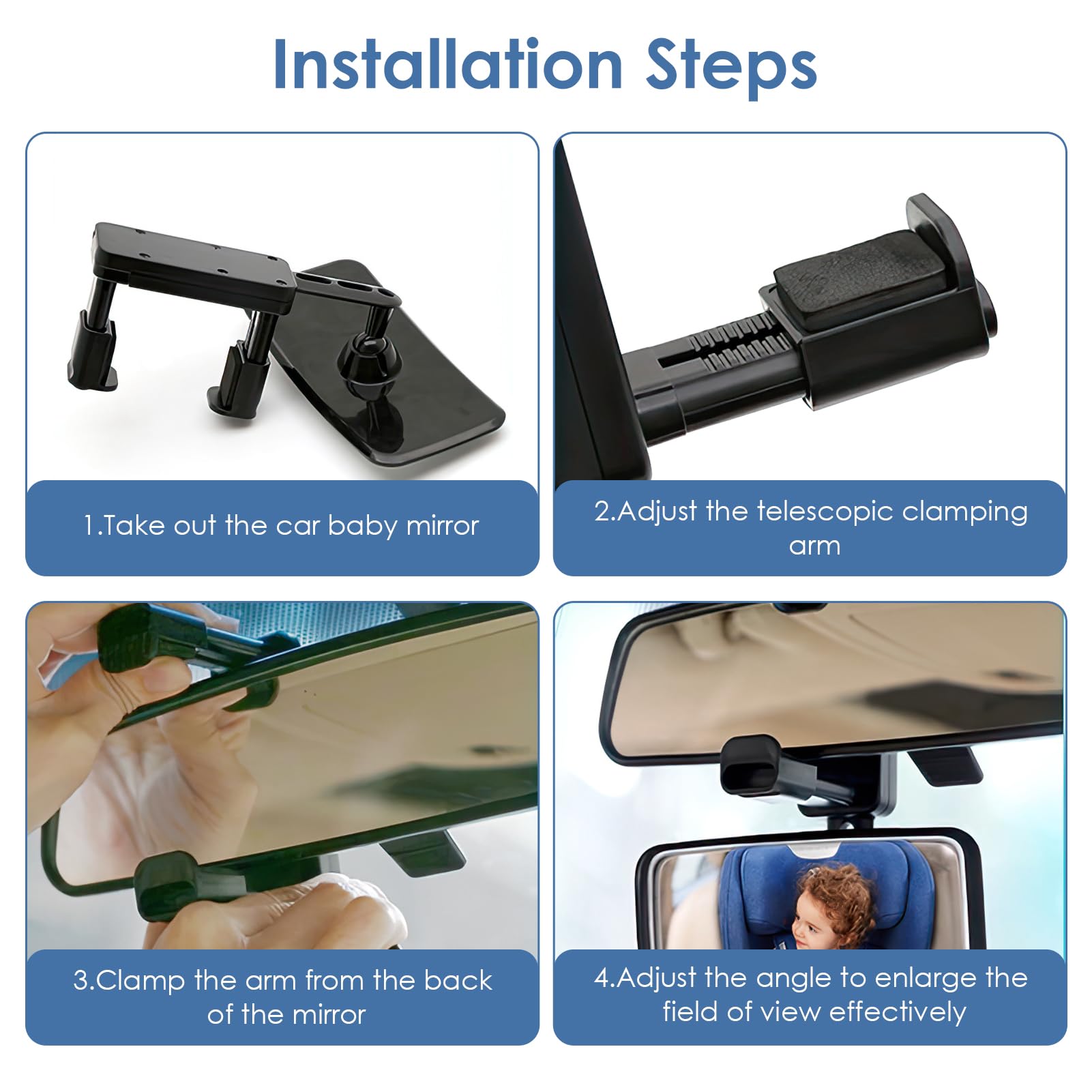 Espejo Coche Bebé, Espejo Retrovisor Bebé Giratorio 360° Con Instalación Sencilla, Espejo Para Coche Bebé Seguro Y Ajustable, Espejo Bebé Coche Para Asiento Trasero
