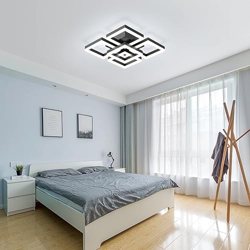 Miniatura 3 de GEADI Lámpara de techo LED moderna, luz de montaje empotrado negra de 64 W, lámpara de techo cuadrada con control remoto, lámpara de techo acrílica