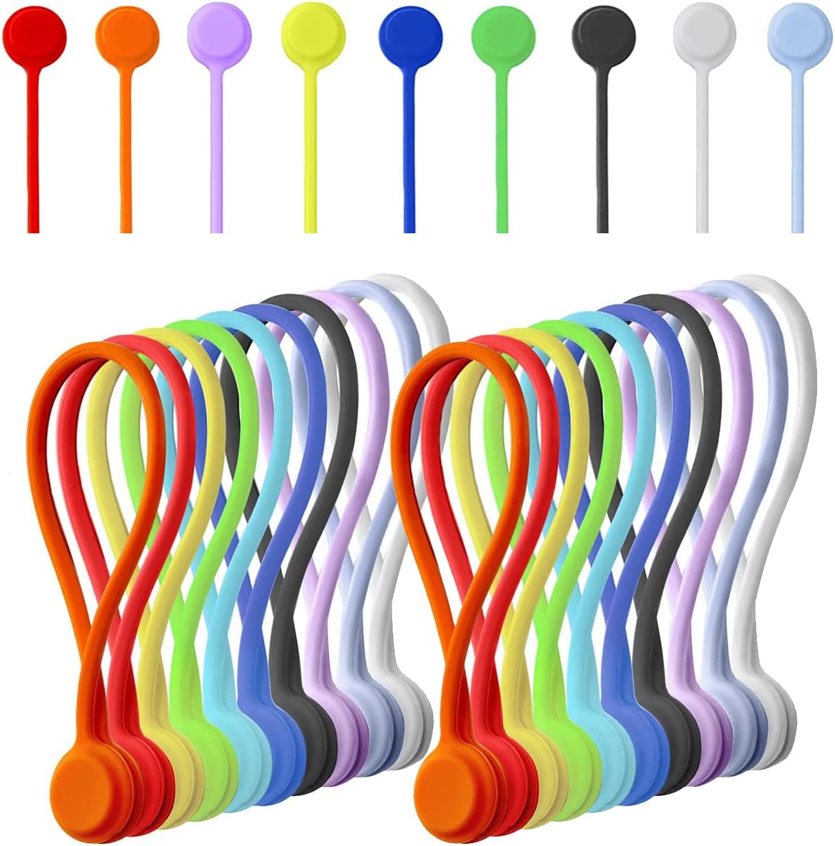 20 Pack Reusable Silicone Magnetic Cable Ties Twist Ties for Home/Office Cord Wrap, Cable Organizer, Magnetic Cord Holder, Cable Organizer Fridge Magnets – Perfect Smart Home Gadgets! 10 COLORS