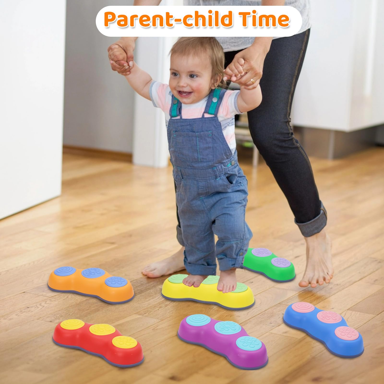 Balanciersteine für Kinder, 6 Stück Rutschfeste Stapelsteine, Sensorisches Spielzeug, Bunte Balance Trittsteine, Erbsenform 30x13x6 cm