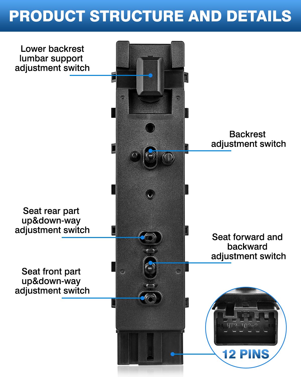 TOP-MAX Driver Side Adjustment Power Seat Switch Compatible with Ford F150 F250 F350 Explorer Expedition 2006-2019 Lincoln MKX 2006-2019 Mercury 06-11 6L2Z14A701FAA, 9L3Z14A701FB