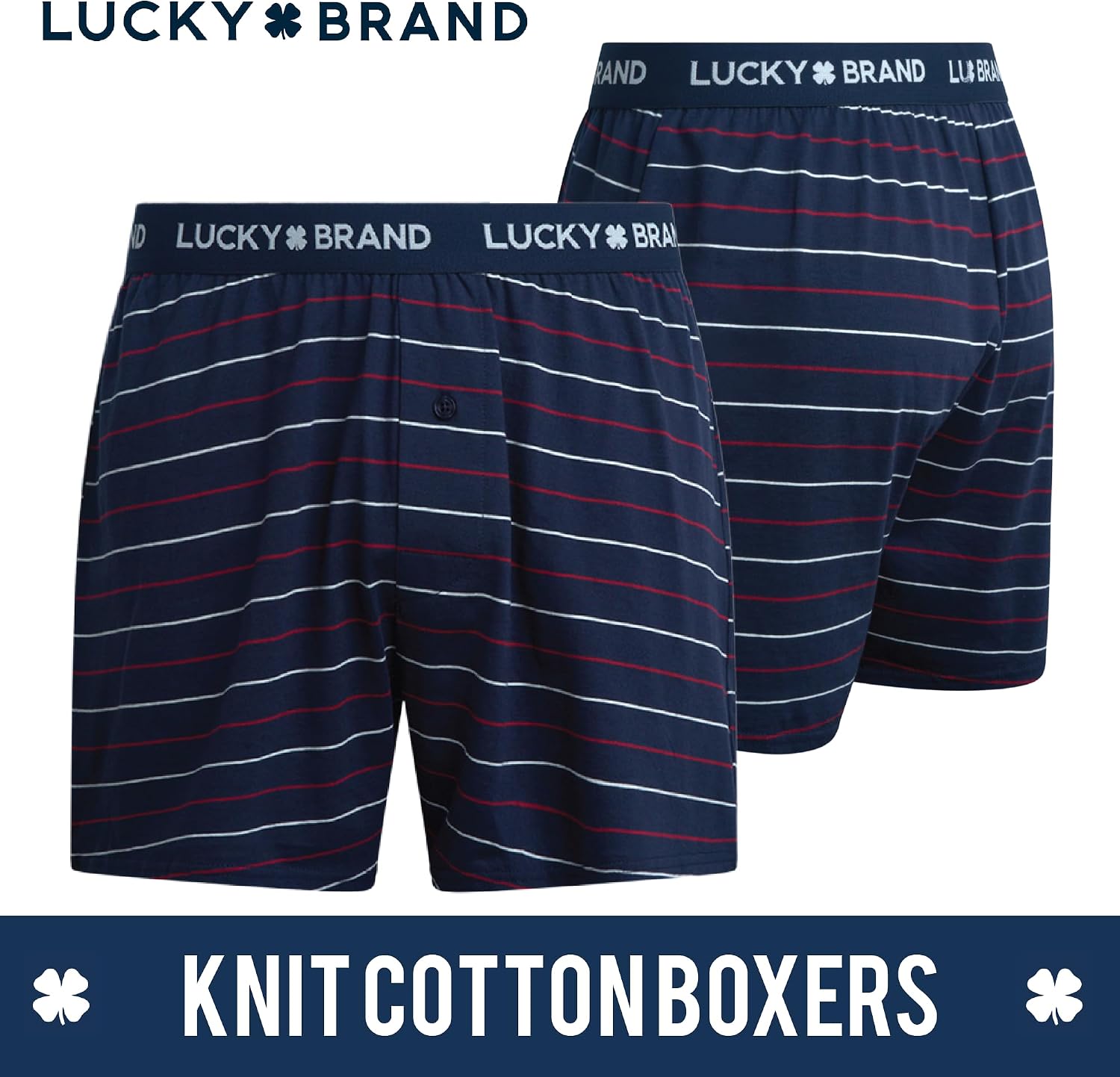 Lucky Brand Mens Boxer Shorts - 3 Pack Super Soft Knit Relaxed Fit Cotton Underwear Boxers for Men with Button Fly, 4" Inseam
