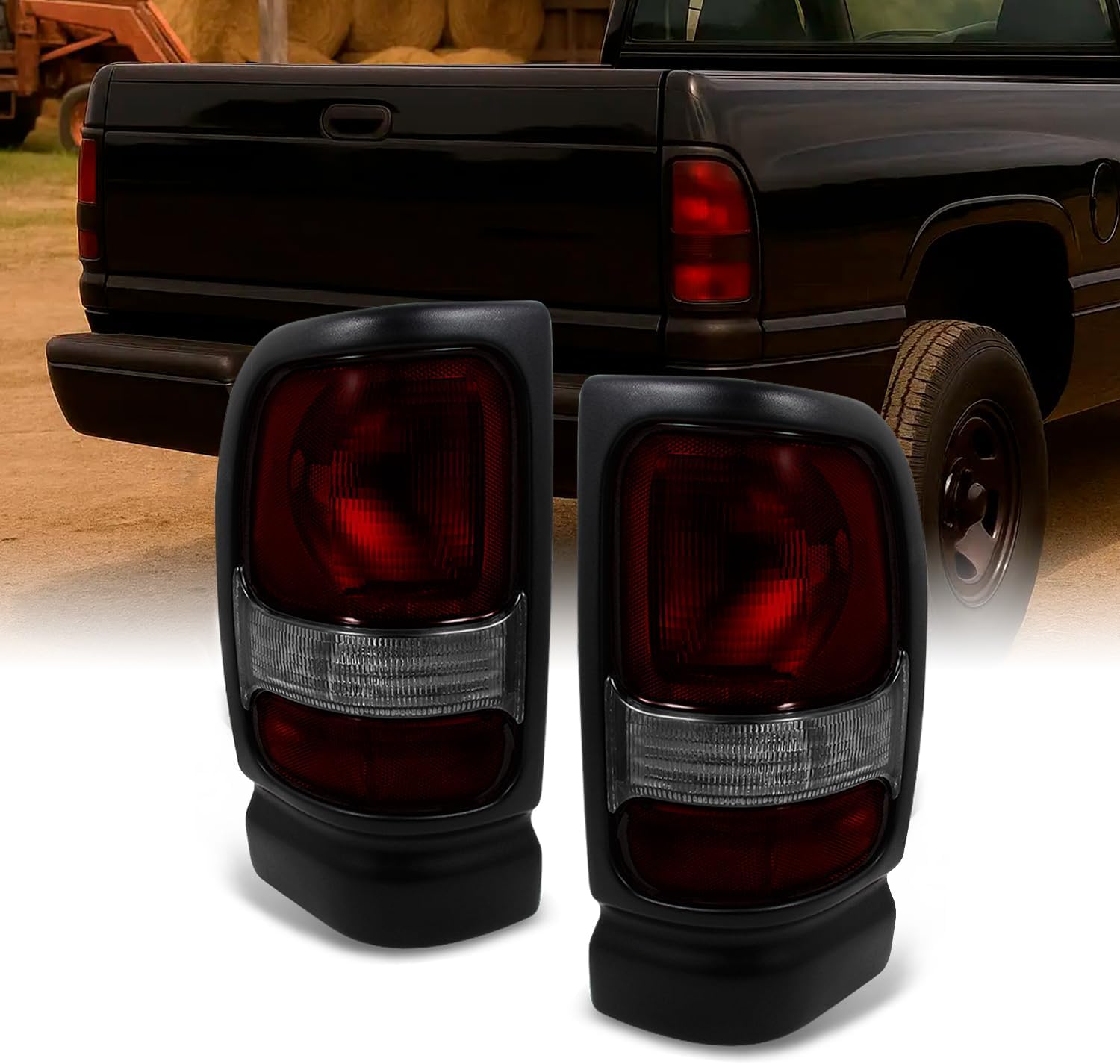 AKKON - For Dodge Ram 1500/2500/3500 Pickup Truck Red Smoked Tail Lights Brake Lamps Replacement Left + Right