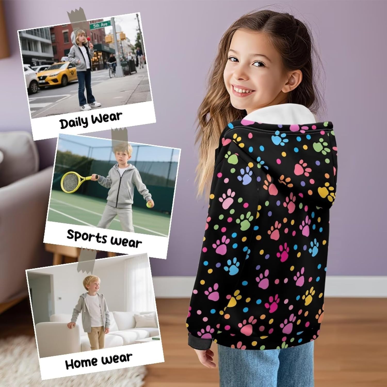 Kids Full Zip Up Hoodies for Girls Boys Hooded Sweatshirt Size 6-16 - Image 7