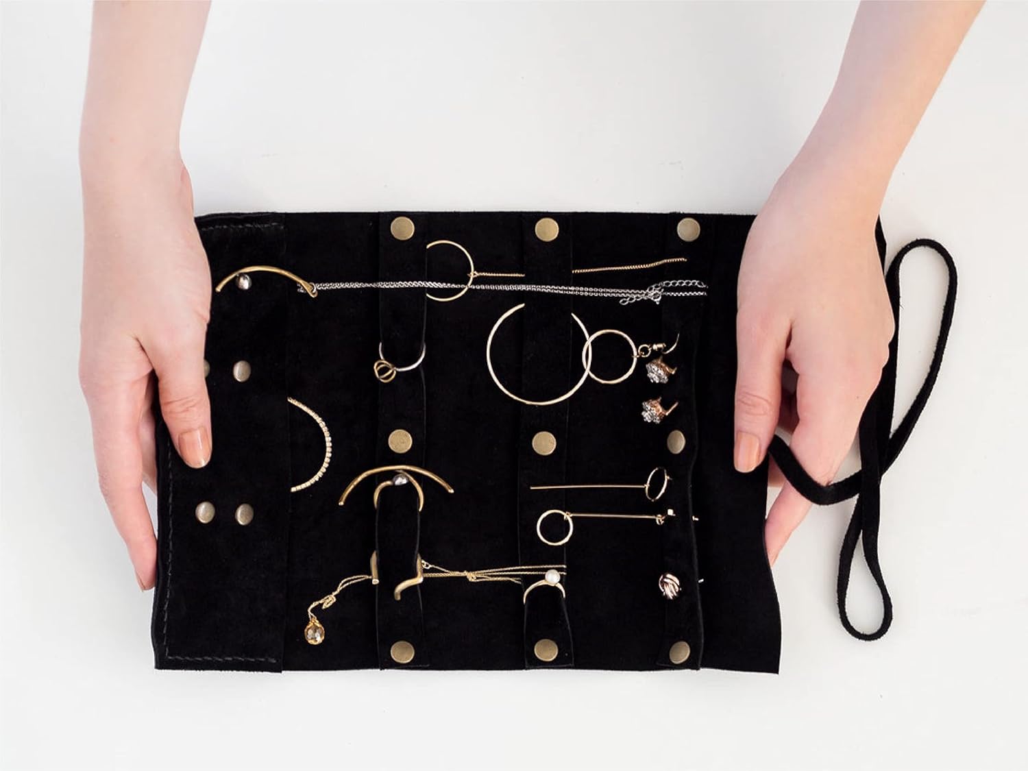 Suede Jewelry Travel Pouch, Handmade Jewelry Roll, Accessory Organizer, Small Drawstring Bag for Necklace Ring, Personalized Gift for Women