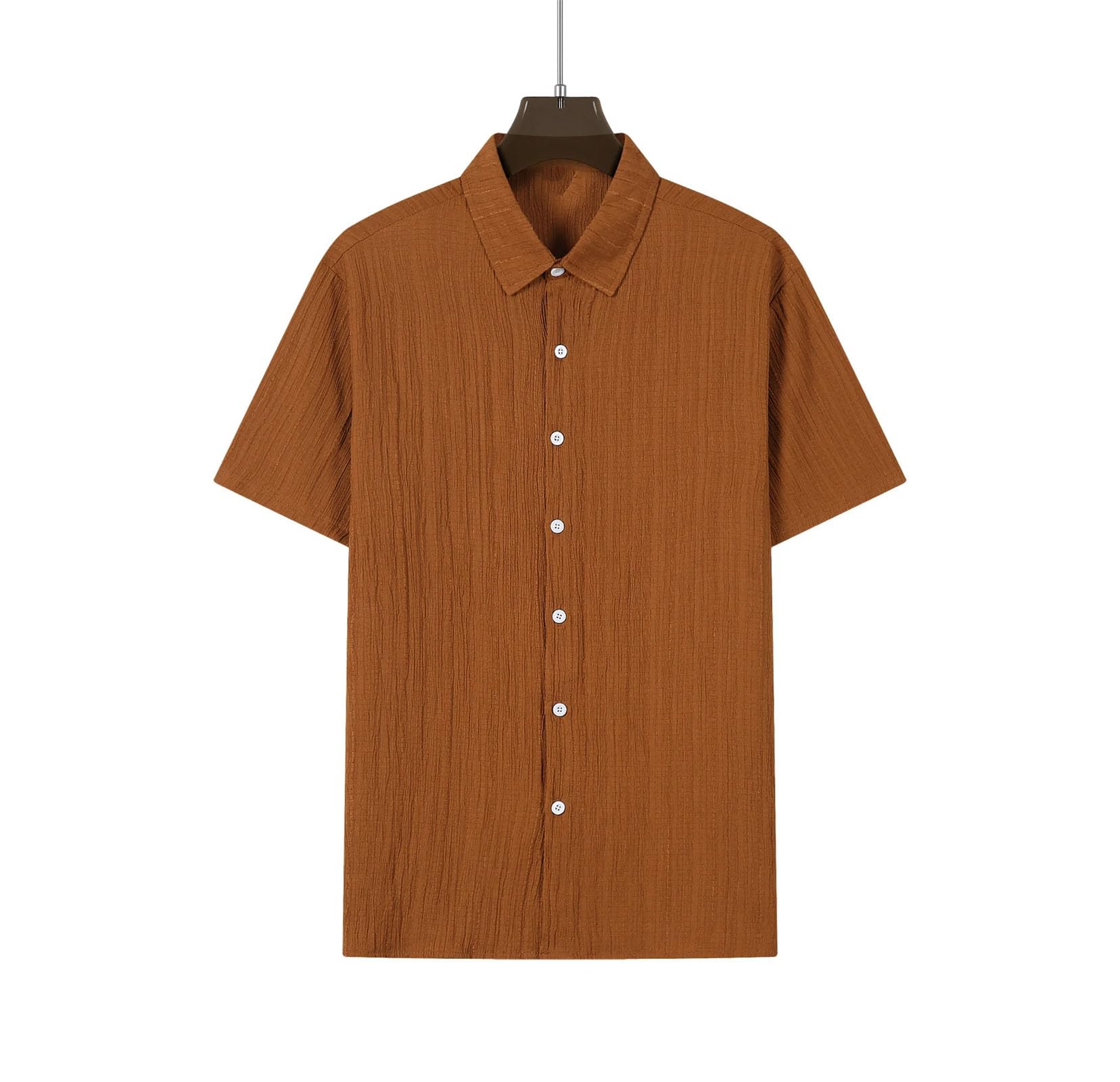 Camisa de manga corta para hombre, de lino, a rayas, informal, holgada, con solapa, para playa