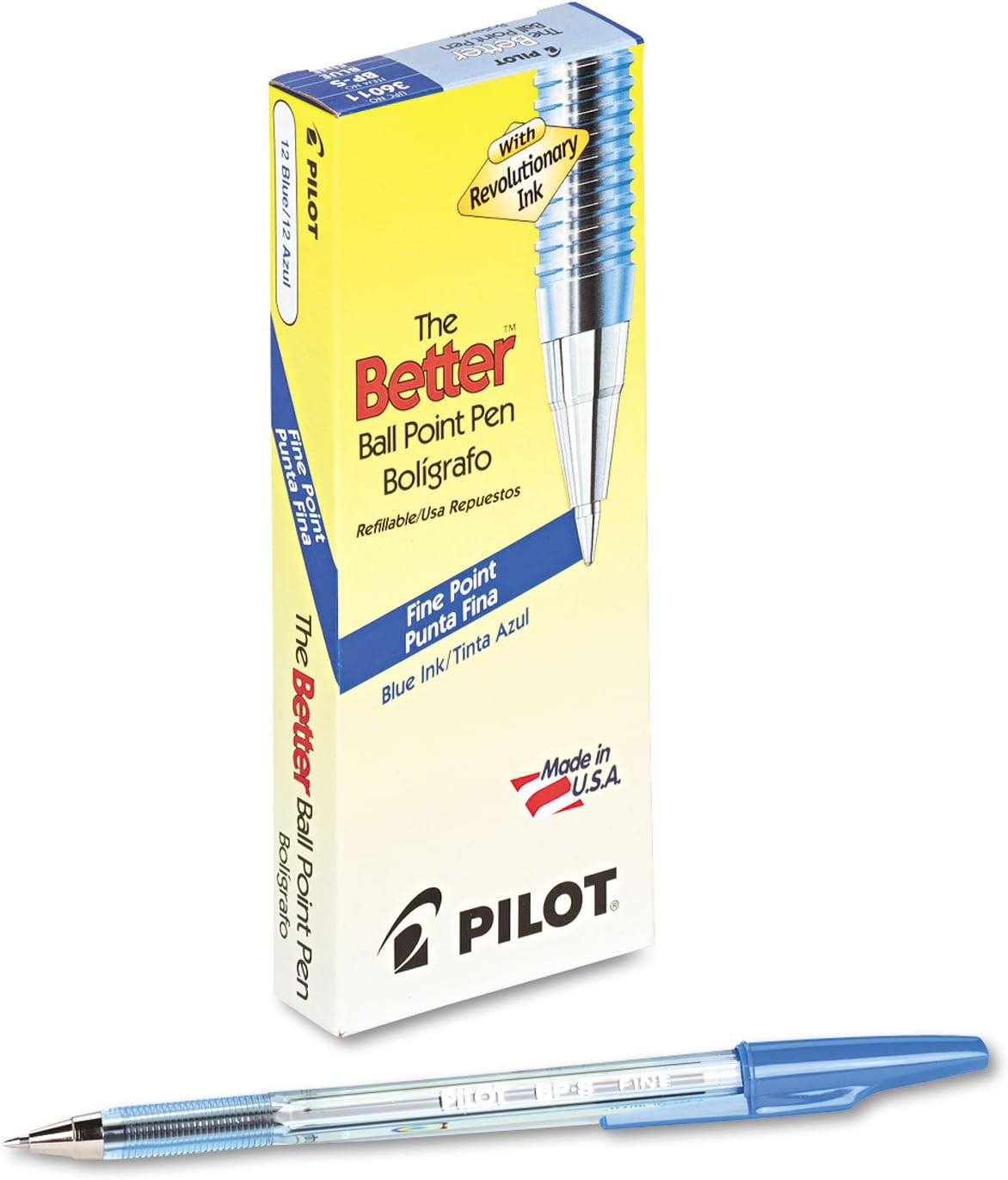 The Better Ball Point Pen Refillable Ballpoint Stick Pens, Fine Point, Blue Ink, 12-Pack (36011), Dozen Box (0.7mm - Fine)
