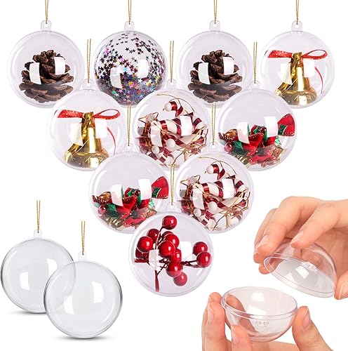 12 adornos transparentes de Navidad para manualidades, decoraciones de bolas de Navidad de 2.0 in, adornos de plástico transparente rellenables para