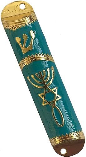 Vista 18 de Holy Land Market Messianic Seal - Funda para mezuzá de 4 pulgadas con pergamino incluido, pequeña mezuzá judía (negro - marco dorado)