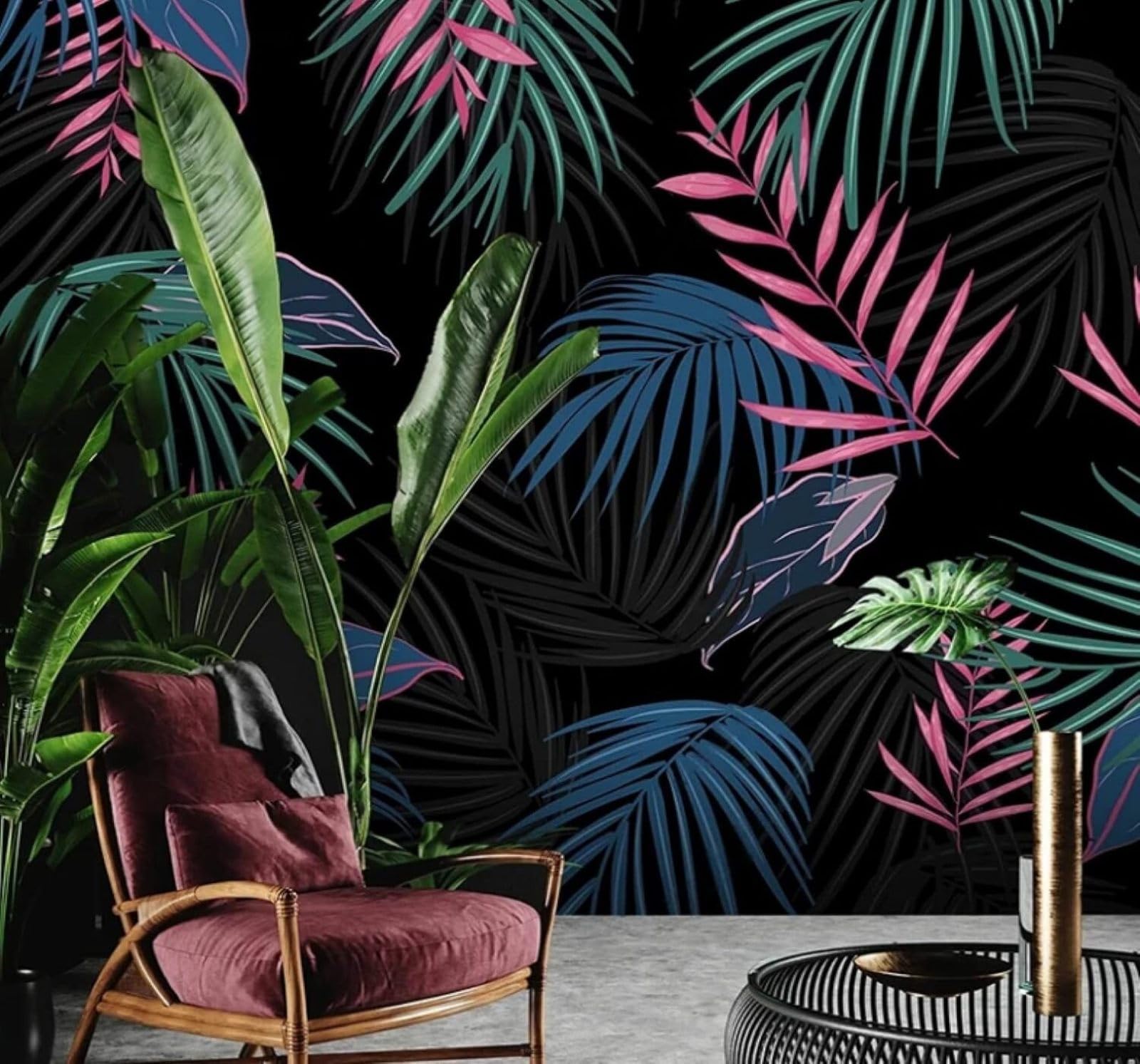 XLMING Three Dimensional Creative Colourful Jungle Leaves 3D Wallpaper Luxury Silk Study Dining Feature Sofa Grey Bedroom Living Room Tv Decorative Wall-200cm×140cm