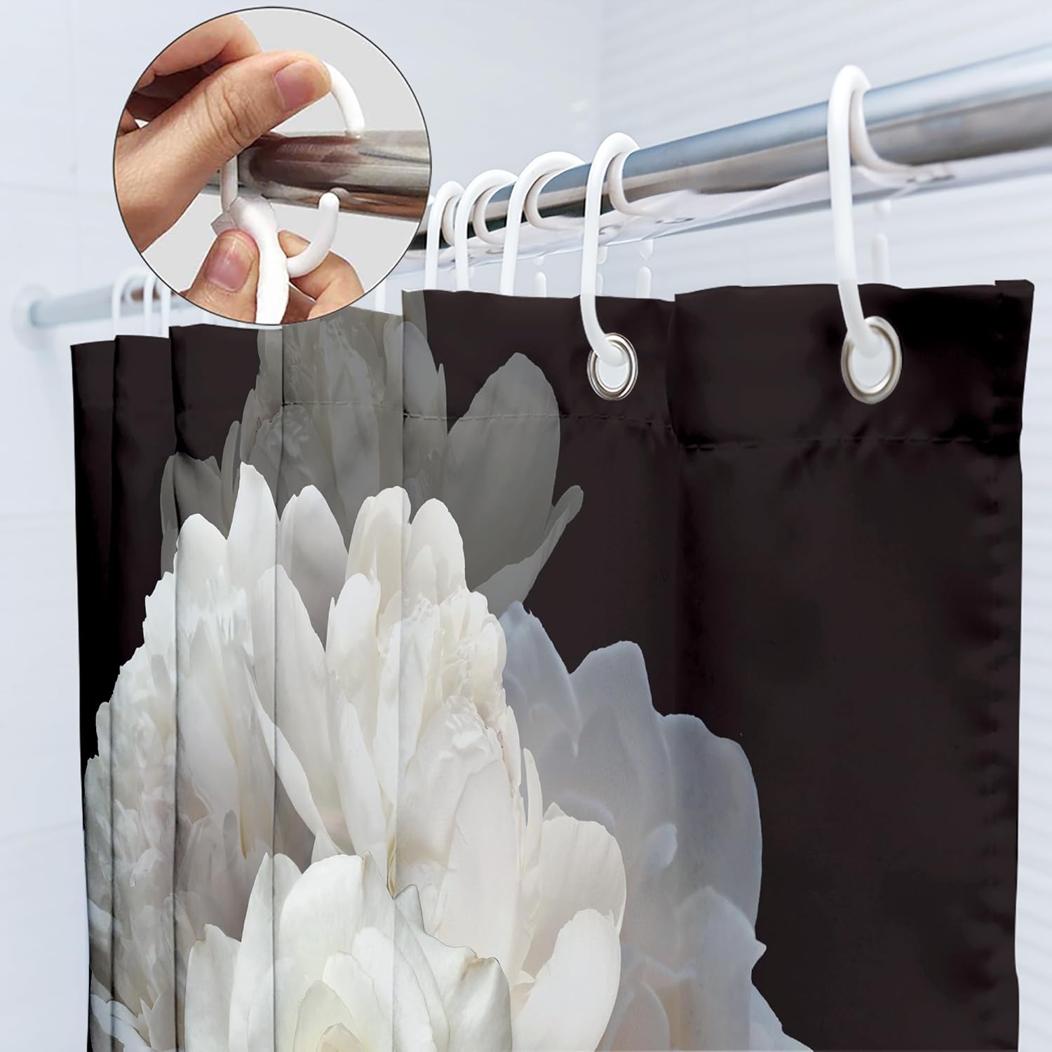 SVBright Extra Long African American Shower Curtain 72Wx84L Inch Black Woman Girl Girly Gold Quotes Peony Floral Flower Words Modern 12 Pack Hooks Polyester Waterproof Fabric Bathroom Bathtub Panels