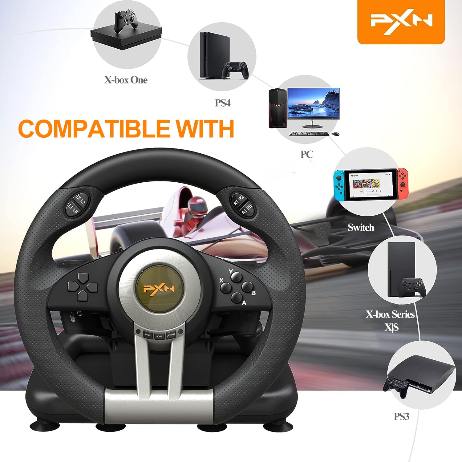 Snapklik.com : PXN Racing Wheel - Gaming Steering Wheel For PC, V3II ...