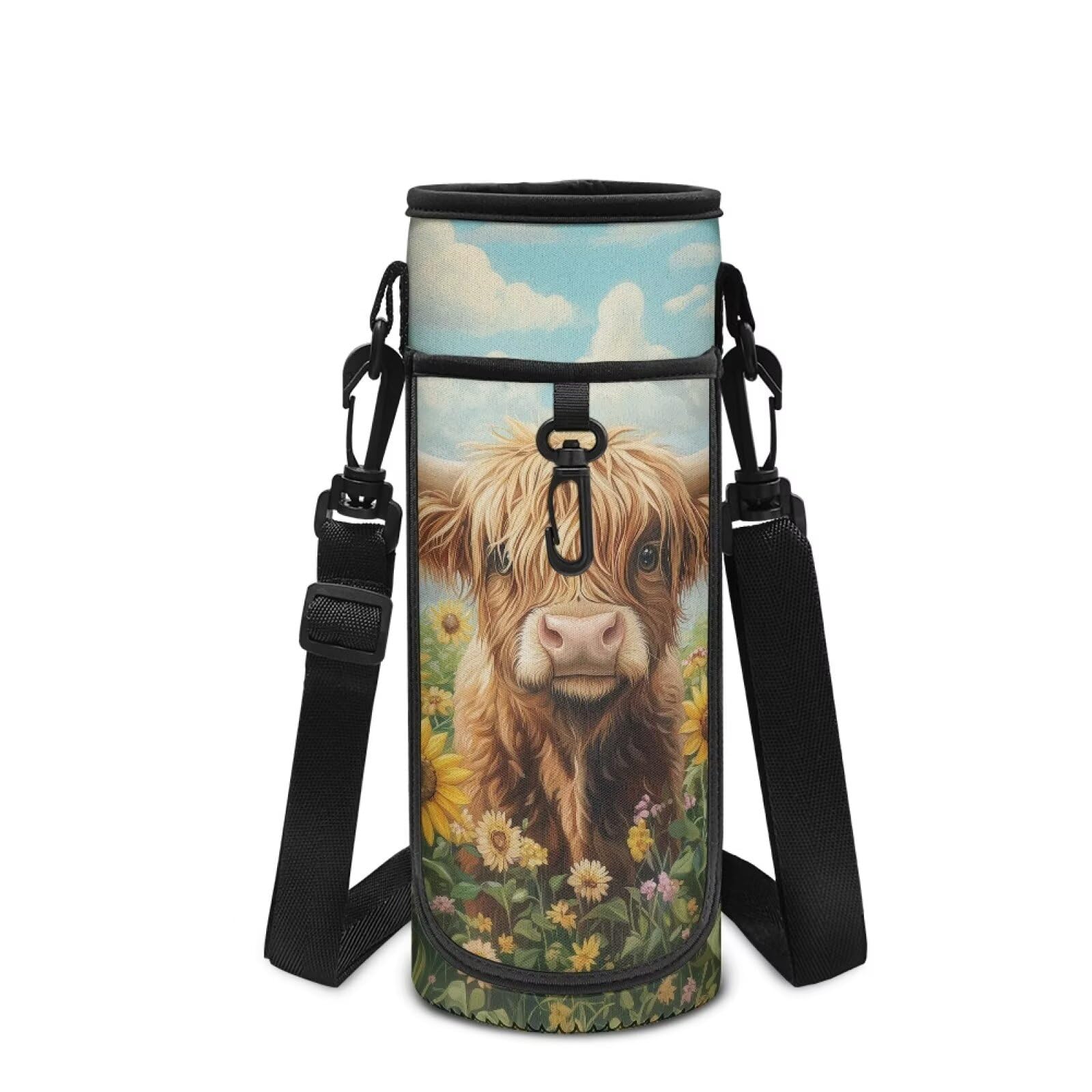 UOIMAG Highland Cow Water Bottle Holder with Strap Drink Bottle Carrier Bag Sports Accessories for Girls for Walking