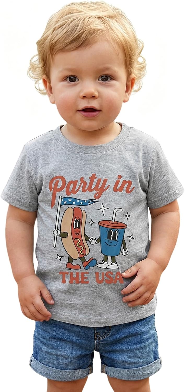 Boys 4th of July Shirt Toddler Boy American Flag USA T-Shirt Kids Patriotic Short Sleeve Tee Tops 1-6 Years