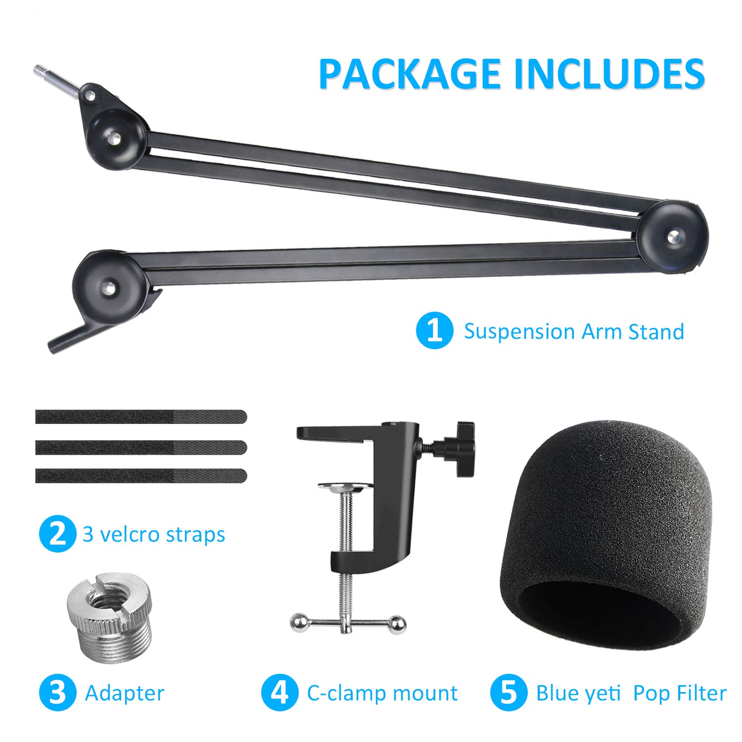 Yeti Shock Mount mit Pop-Filter – Schaumstoff-Windschutzscheibe mit Mikrofon Shockmount reduziert Vibrationsgeräusche und blockiert Blöcke für Blue Yeti Kondensator-Mikrofon von Youhares