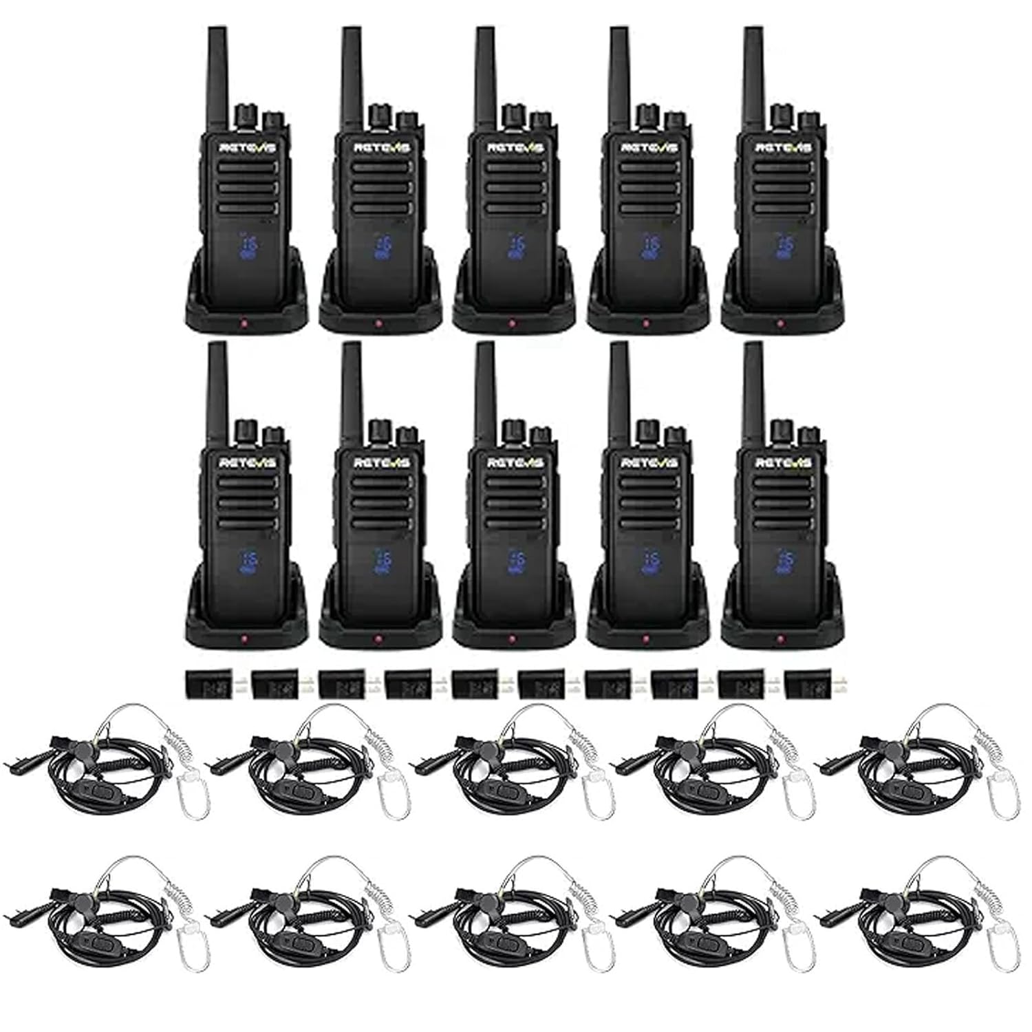 Retevis RT68H 2 Way Radio 10 Pack with Walkie Talkie Earpiece 10 Pack Visualization Shatterproof Hidden Display VOX