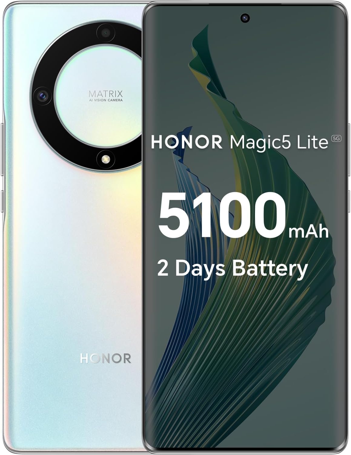 HONOR Magic 5 Lite, Sim-Free & Unlocked Mobile Phones, 5G Smartphone, 8GB+256GB, 6,67” Curved AMOLED 120Hz Display, 64MP Triple Rear Camera, 5100 mAh Battery, Dual SIM, Android 12