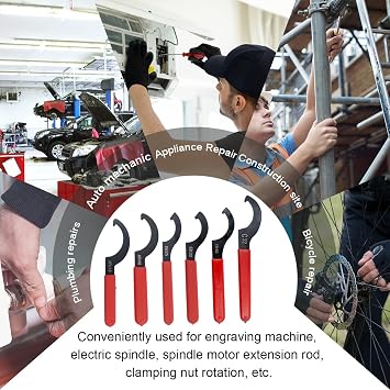 MSYU Coilover Adjustment Wrenches Set, 6 Pieces Coilover Wrench Shock Spanners Hook Wrenches Tools, C-Shape Spanners for Suspension System (Red & Black)
