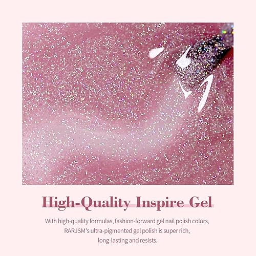 Miniatura 7 de RARJSM Esmalte de uñas de gel Shimmer Nude transparente, morado, rosa, brillante, iridiscente, arco iris, holográfico, brillantina, color neutro,