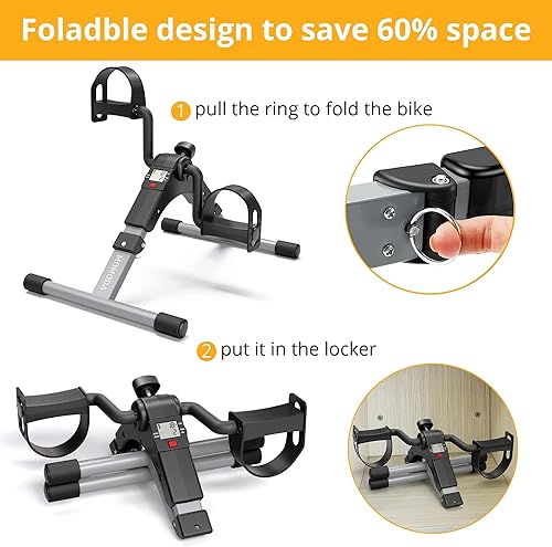 Miniatura 3 de Escritorio de ejercicio de pedales, bicicleta de ejercicio, bicicleta de recuperación de piernas y brazos con monitor LCD, plegable y portátil