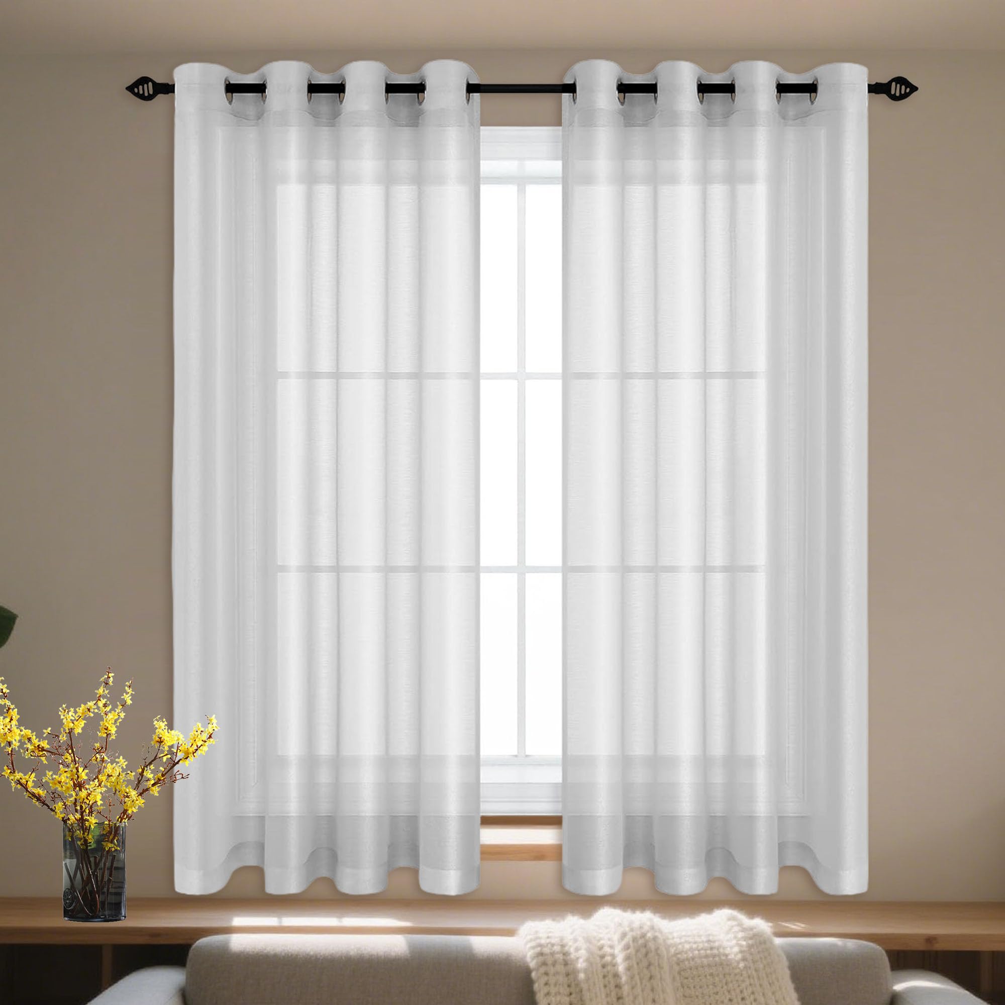 Rideaux voilage gris clair 340x355 cm pour une ambiance salon lumineuse et cosy