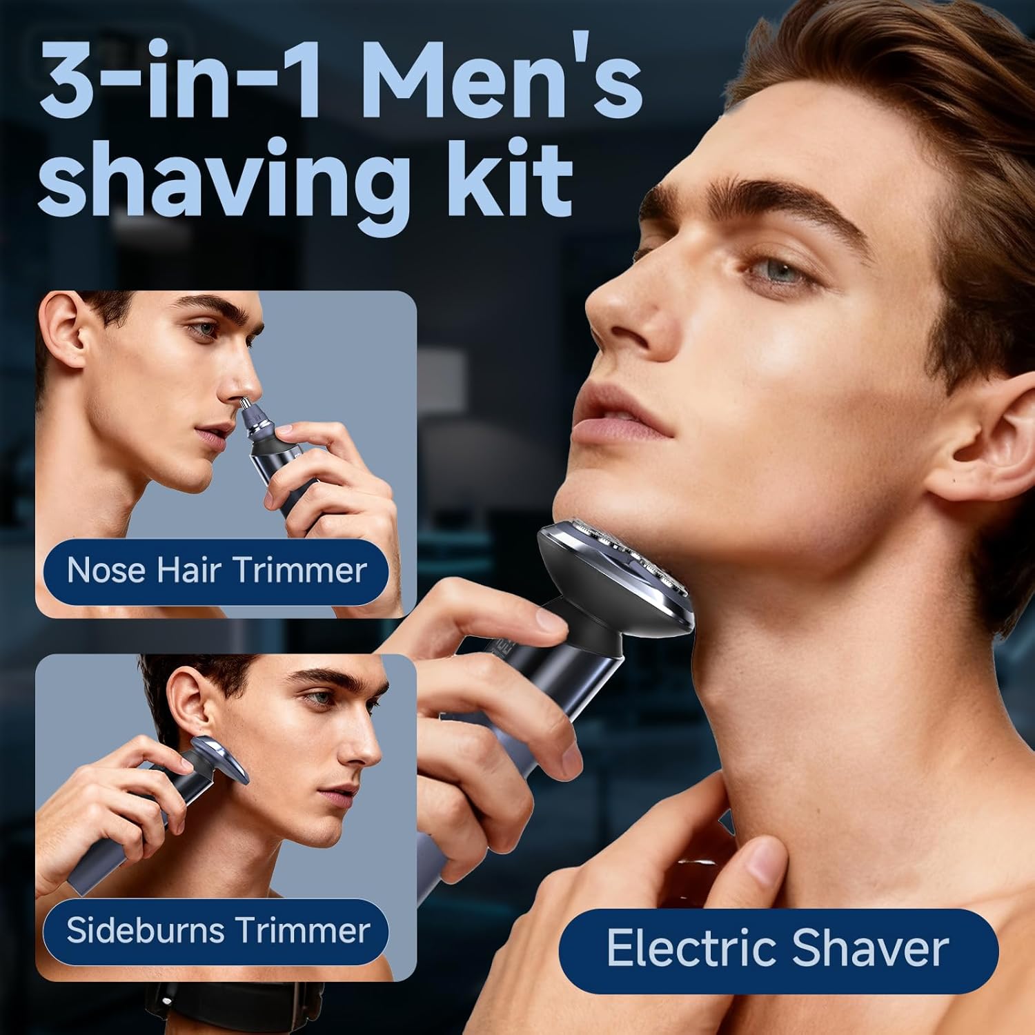 3 in 1 Electric Razor for Men,Cordless Electric Shaver,Men's Grooming kit for Beard,sideburn,Body Hair,Nose and Ear Hair,face,Waterproof,USB-C Charging,Men's Gift