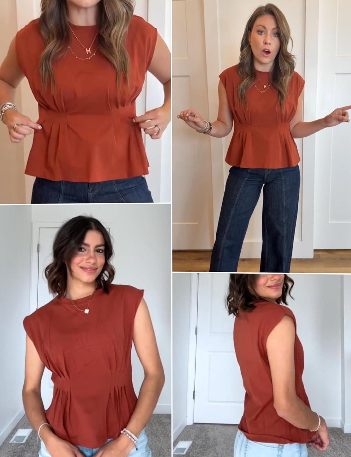 Watashi Women Summer Babydoll Tops Casual Cap Sleeve Peplum Tunic Shirt Dressy Pleated Tops Blouses - Image 6