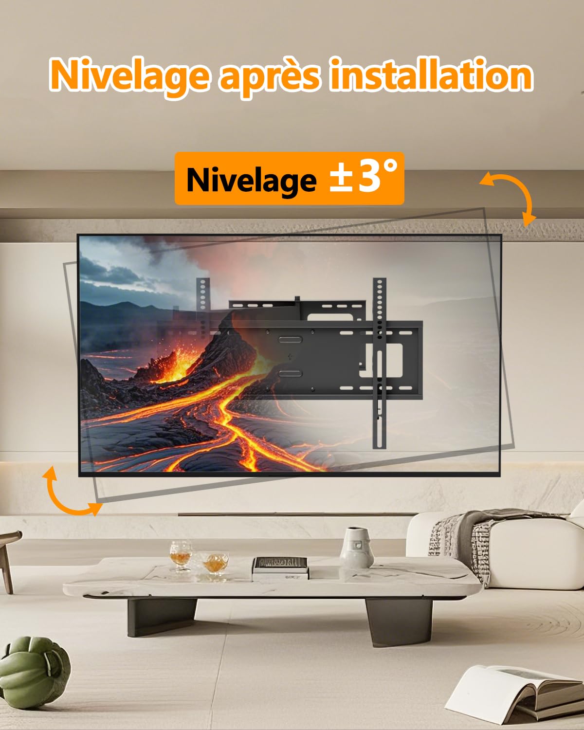 FORGING MOUNT Support Mural TV à Extra Longue, Portée 1090 mm, 37-80 Pouces | VESA max 600x400 mm, Charge maximale 50 kg, Support mural TV d'angle Plats/Incurvésde et rotation, Écrans plats ou incurvés