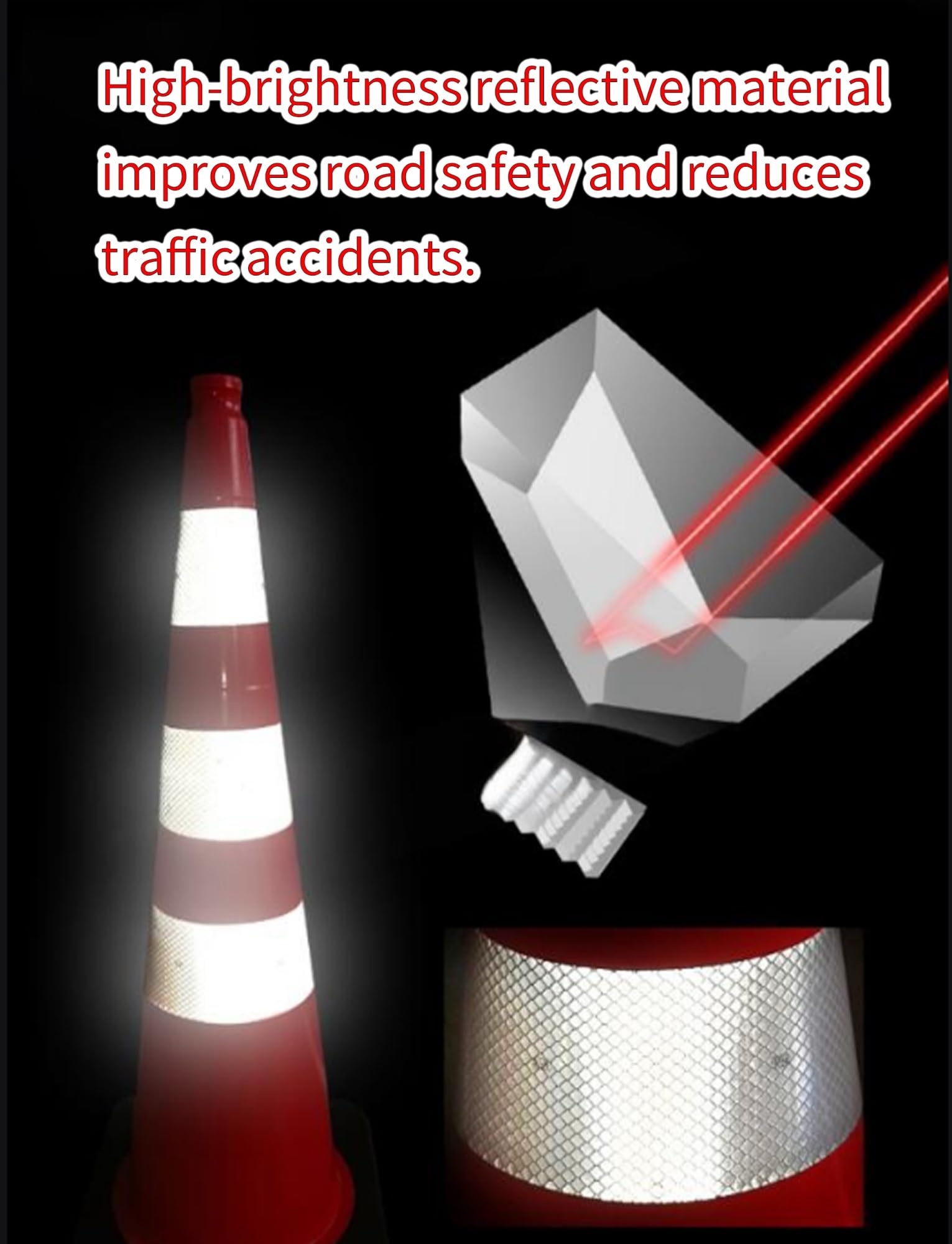 Lot de 4 cônes de signalisation en PVC haute visibilité avec bandes réfléchissantes, for chantiers, travaux routiers et marquage des dangers.(30cm/11.8in)
