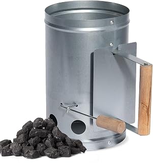 aRVe Chimney Starter Galvanised Steel Charcoal Lighting Kit for Barbecue Coal, Portable Camping BBQ, Garden Log Burner with Safe Wooden Handle Release Trigger Knob