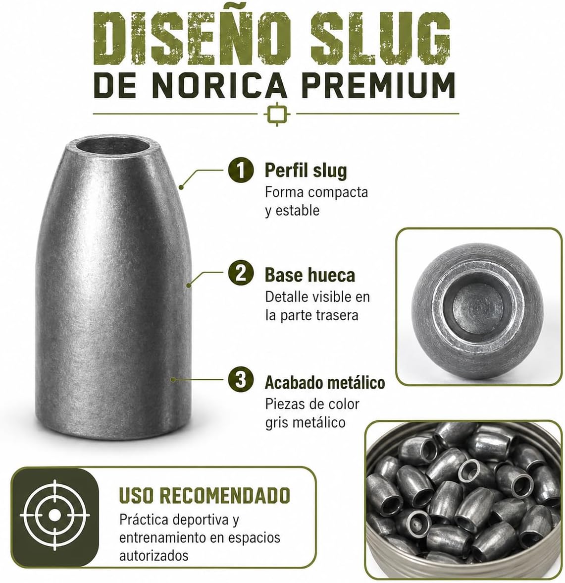 Zestaw 2 sztuk Norica Premium Slug Calibre 9 mm / .35 - Balines sprężonego powietrza, 4,85 g/75 ziaren, łącznie 200 szt